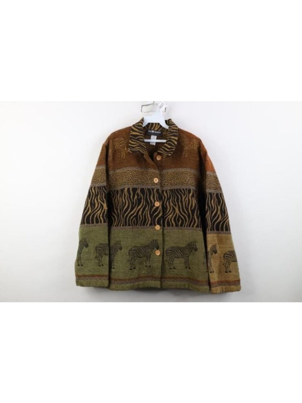 Vintage 90s Y2K Streetwear Womens 16 Needlepoint Safari Zebra Collared Jacket
